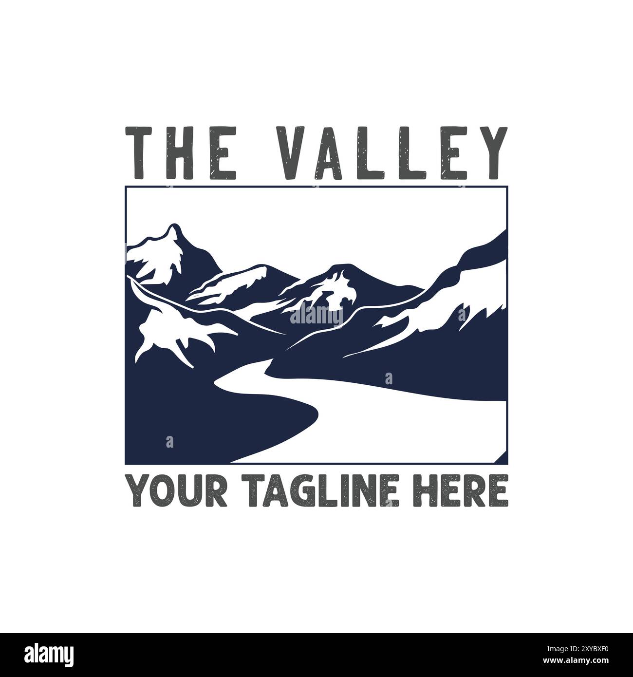 Ice Mountain mit Canyon Valley River Creek für Outdoor-Abenteuer Logo Design Vektor Stock Vektor