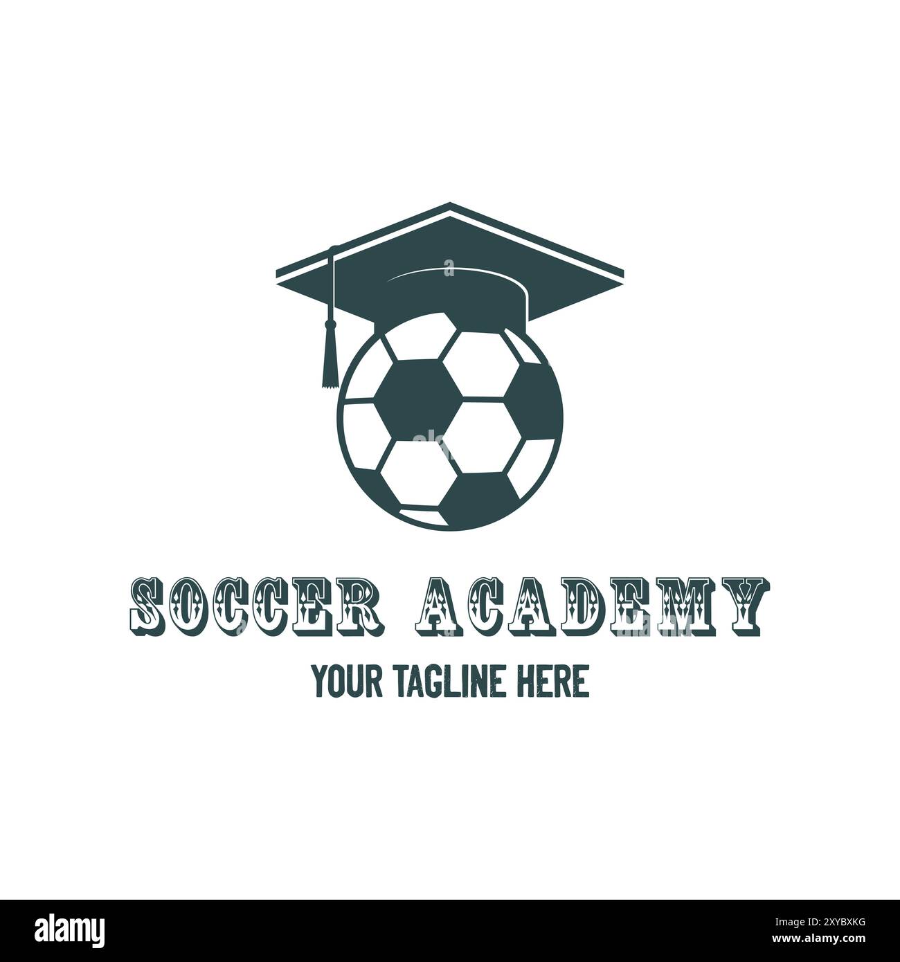 Absolvent Toga Hut mit Fußball für Sportkurs Bildung Schule Akademie Club Logo Design Vektor Stock Vektor