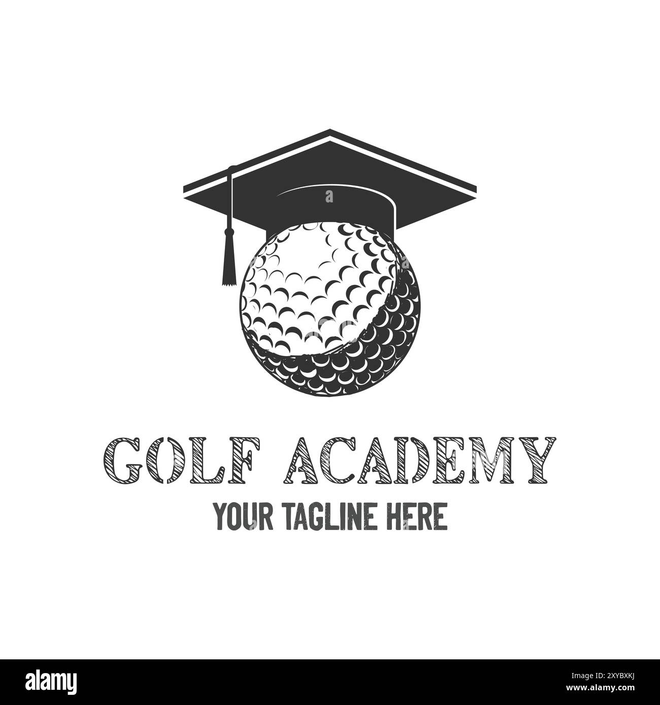Vintage Graduate Toga Hut mit Golfball für Sportkurs Bildung Schule Akademie Club Logo Design Vektor Stock Vektor
