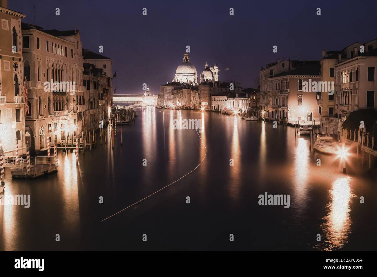 Bild im Malstil des Großen Kanals nach Sonnenuntergang, Venedig, Italien, Europa Stockfoto