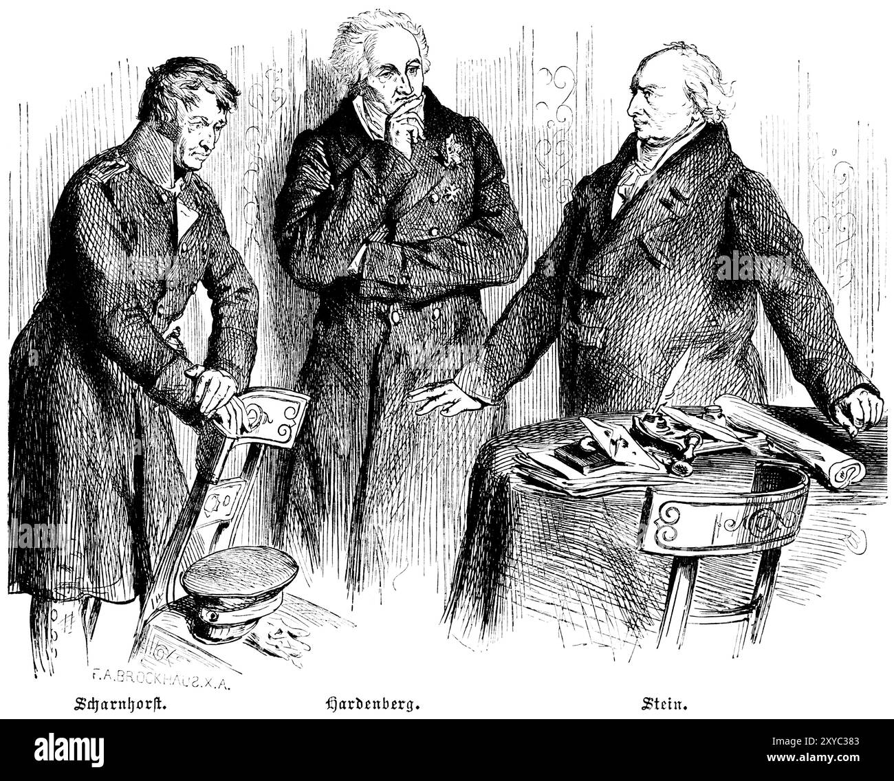 Porträts von Johann David von Scharnhorst, preußischer General, Reformator der preußischen Armee, Militär, Karl August Fuerst von Hardenberg (1750–1822), s Stockfoto