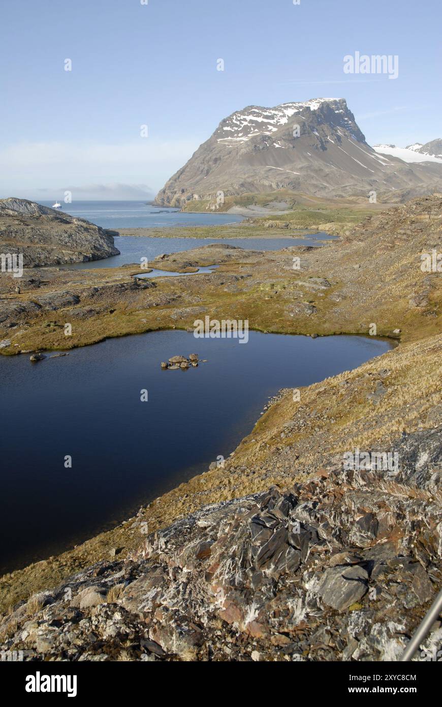 Seen und Berge im Besitz Bay, Süd-Georgien Stockfoto