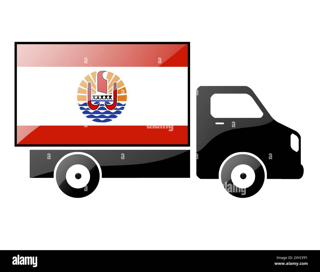 Die französische polynesien-Flagge auf der Silhouette eines Lastwagens. Hochglanz-Illustration Stockfoto