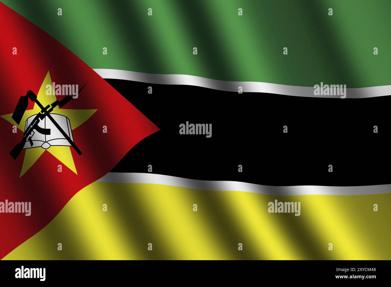 Die mosambikanische Flagge, die im Wind fliegt Stockfoto