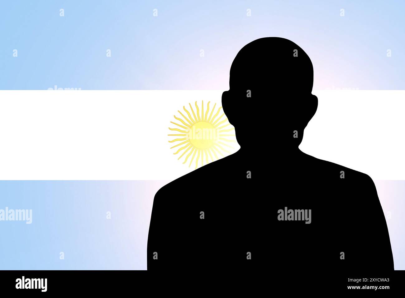Die argentinische Flagge und die Silhouette eines unbekannten Mannes Stockfoto