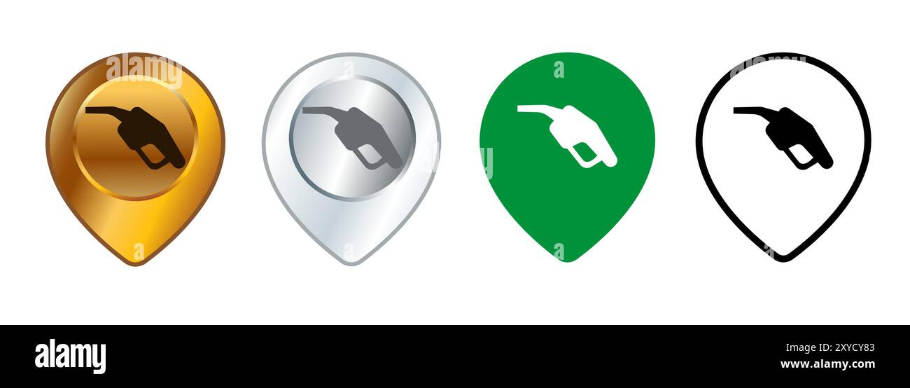 Tankstelle Standort Nachfüllen Benzin Karte Navigation in der Nähe des Ortes Zielort Design Set Sammlungssymbole Stock Vektor
