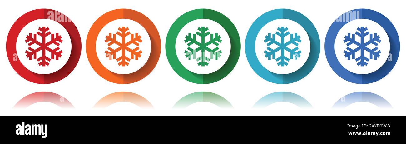Schneeflocken-Vektorsymbole, flaches Symbolset für Logo-Design, Webdesign und mobile Anwendungen, farbenfrohe Web-Buttons-Kollektion in eps 10 Stock Vektor