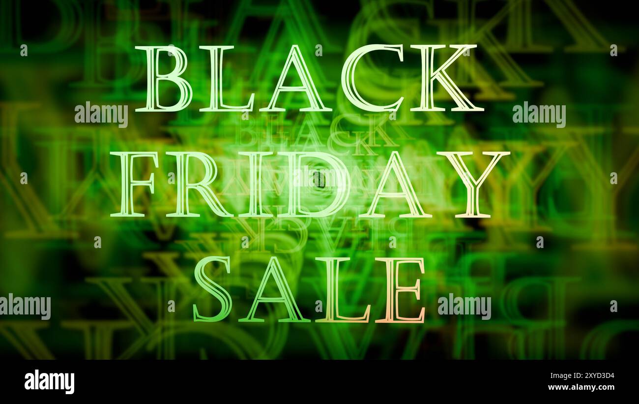 Black Friday Sale, schwarzer Hintergrund, 3D-Illustration Stockfoto