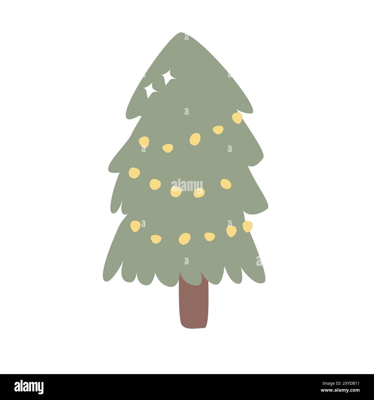 Isoliertes Symbol für Weihnachtstanne. Hand gezeichnete weihnachtsbaum-Vektor-Illustration der Kinder. Süße Kiefer mit festlichen Elementen, Girlanden, Kugeln. Flaches Design. Stock Vektor