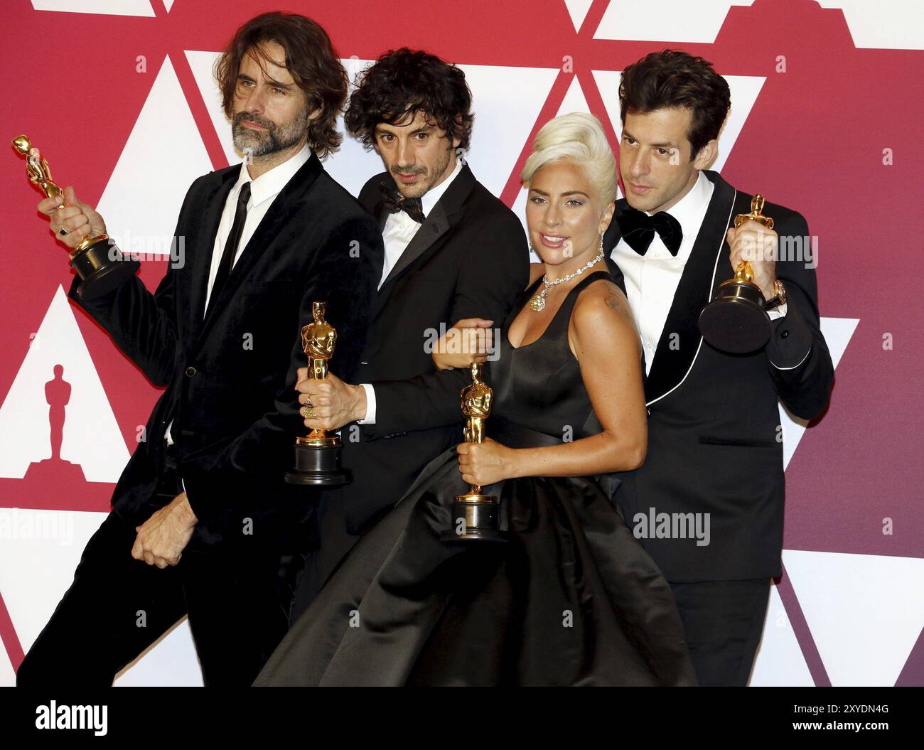 Andrew Wyatt, Anthony Rossomando, Lady Gaga und Mark Ronson bei den 91. Annual Academy Awards, Press Room im Loews Hotel in Hollywood, USA Stockfoto