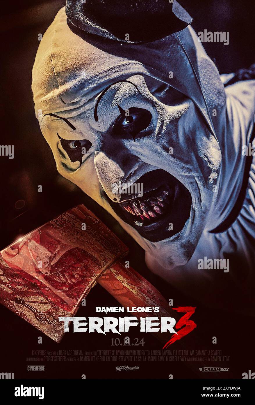 Terrifier 3 (2024) von Damien Leone mit David Howard Thornton, Lauren Lavera und Elliott Fullam. Der nächste Teil der Horrorserie folgt Art the Clown, wie er seine Herrschaft des Terrors mit noch grausameren und schrecklicheren Szenen fortsetzt. US-Poster NUR FÜR REDAKTIONELLE ZWECKE. Quelle: BFA/Cineverse Entertainment Stockfoto