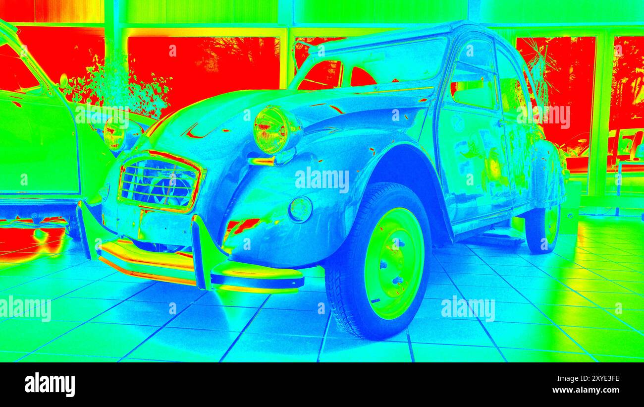 Ente in Pop Art in den Farben Grün und Blau Stockfoto