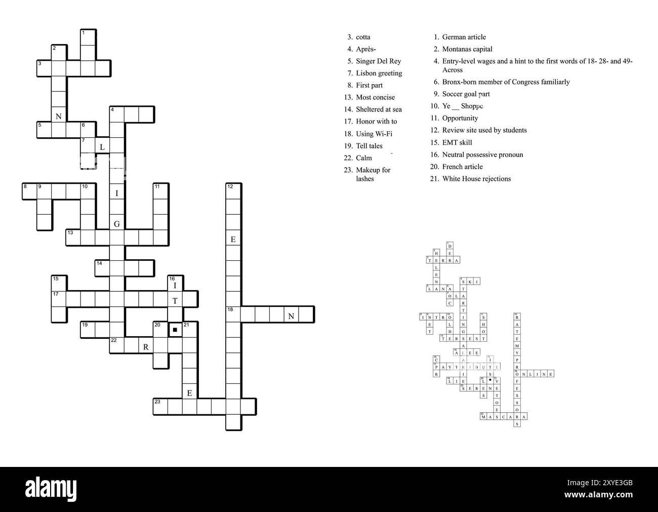 Kreuzworträtsel-Spiel mit Hinweisen und Lösung. Stock Vektor