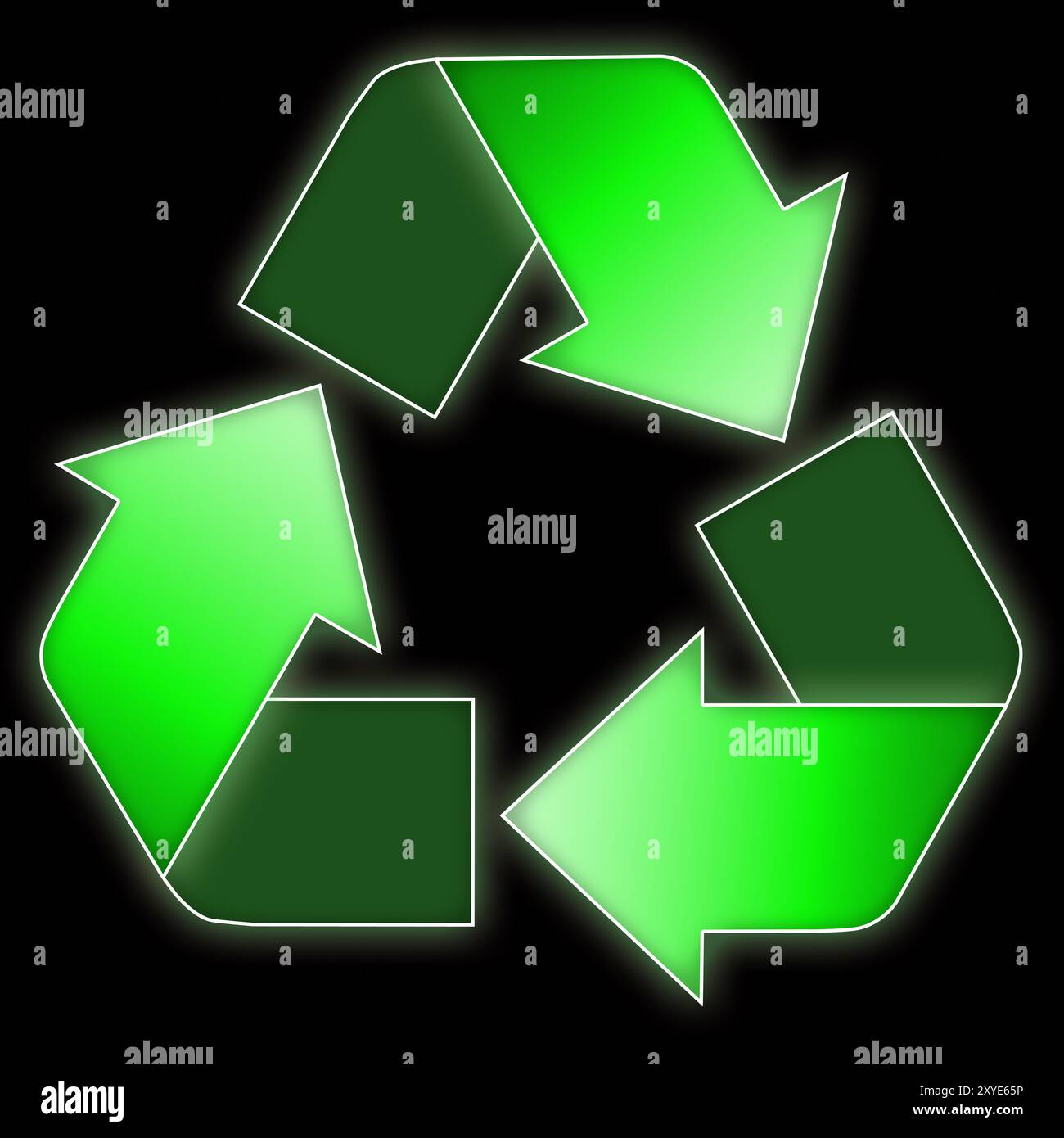 Abbildung: Isoliertes Recycling-Symbol auf schwarzem Aufkleber Stockfoto
