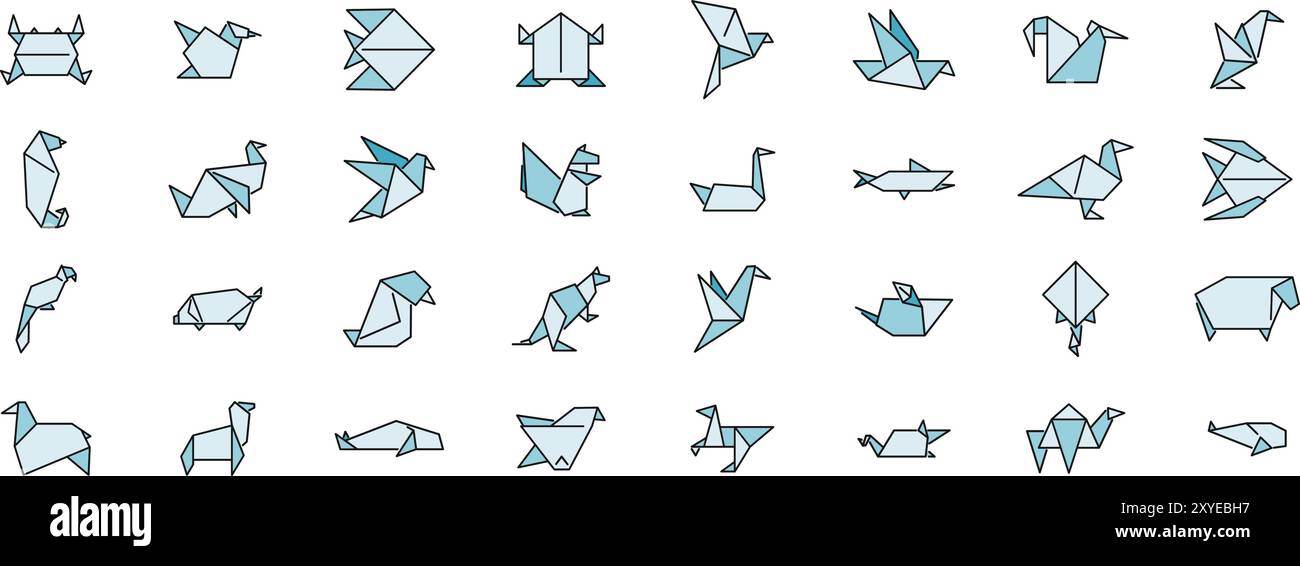 Sammlung von Origami-Tieren mit einer Vielzahl von Arten, ideal für die Darstellung von Wildtieren, Kreativität oder Papierhandwerk Stock Vektor