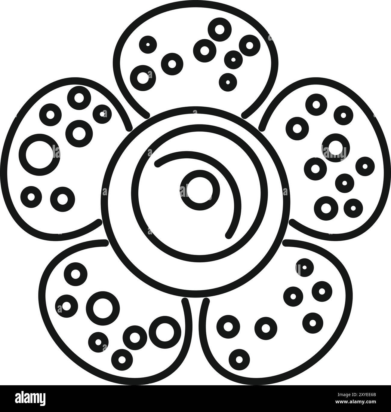 Einfache Nanotechnologie-Ikone, die eine Blume darstellt, die aus Kreisen besteht, die eine Spirale in der Mitte bilden, Symbol für Innovation und Technologie Stock Vektor