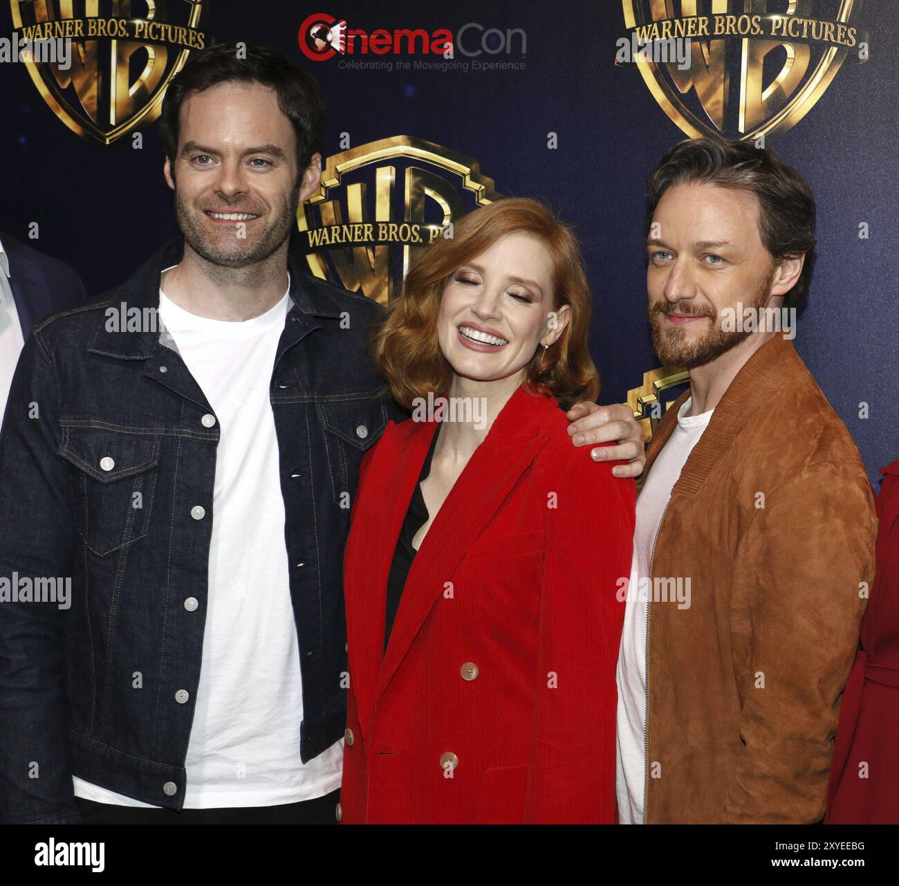 Bill Hader, Jessica Chastain und James McAvoy auf der CinemaCon 2019, Warner Bros Bilder „das große Bild“ Präsentation im Caesars Palace i Stockfoto