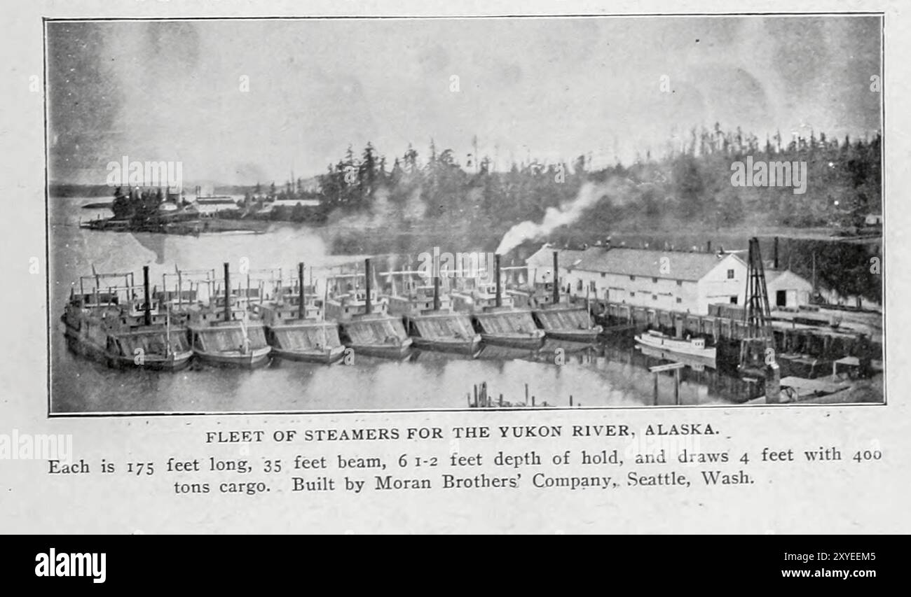 FLOTTE VON DAMPFERN FÜR DEN YUKON RIVER, ALASKA. Aus dem Artikel DIE STEIGENDE NACHFRAGE NACH LIGHTDRAUGHT-DAMPFERN. Von Waldon Fawcett vom Engineering Magazine gewidmet dem Industrial Progress Band XIX 1900 The Engineering Magazine Co Stockfoto