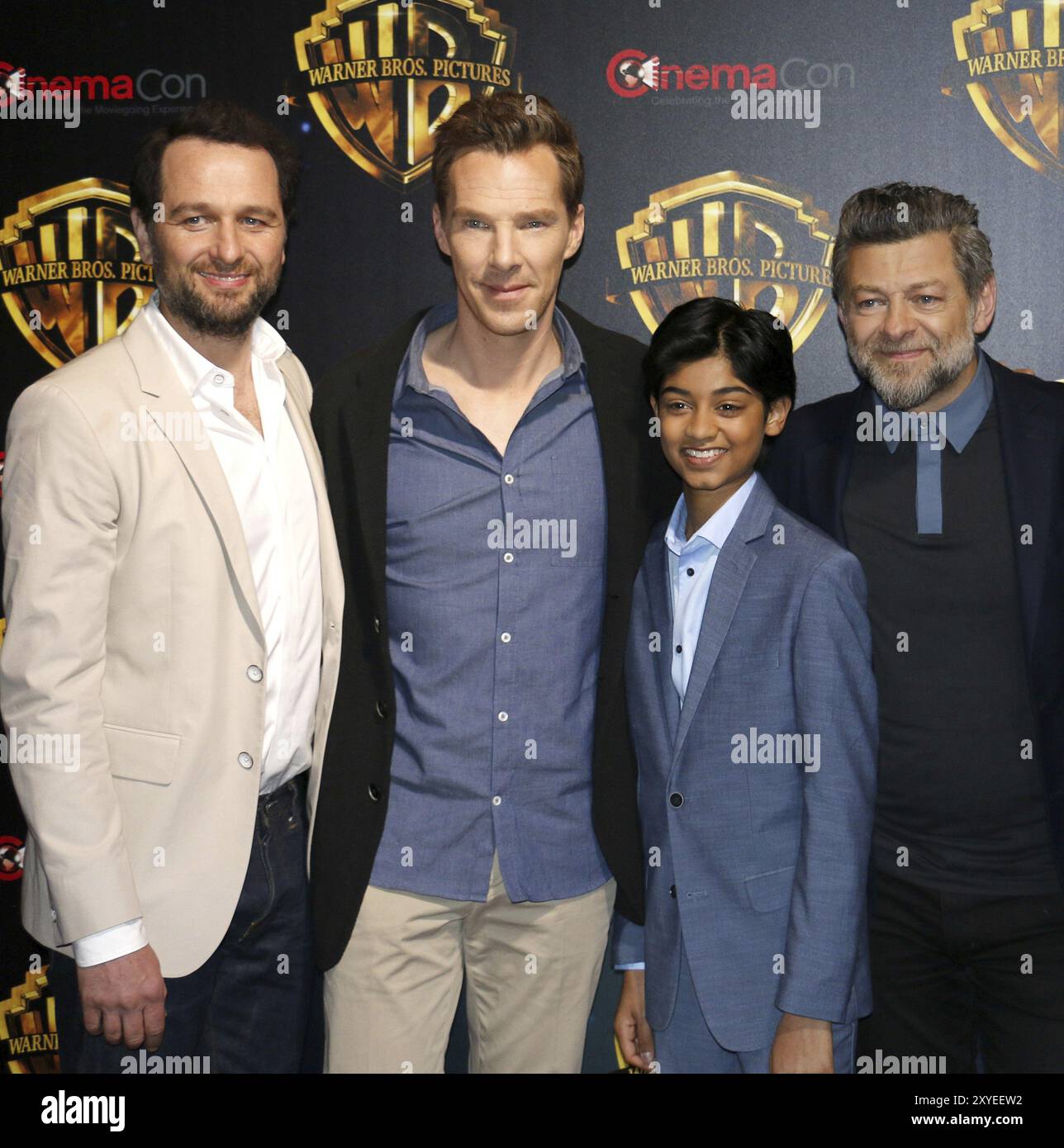 Matthew RHY, Benedict Cumberbatch, Rohan Chand und Andy Serkis auf der CinemaCon 2018, Warner Bros Pictures „The Big Picture“-Präsentation auf dem CAES Stockfoto