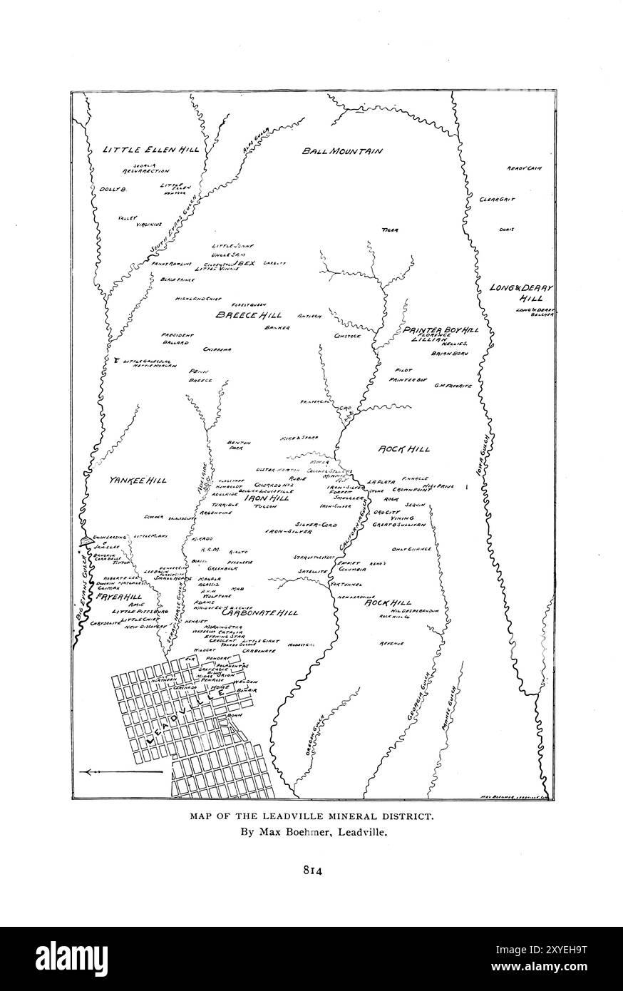 KARTE DES MINERALVIERTELS LEADVILLE. Von Max Boehmer, Leadville. Aus dem Artikel DIE VIERTE ERA DES BERGBAUBEZIRKS LEADVILLE. Von Thomas Tonge vom Engineering Magazine widmet sich dem Industrial Progress Band XIX 1900 The Engineering Magazine Co Stockfoto