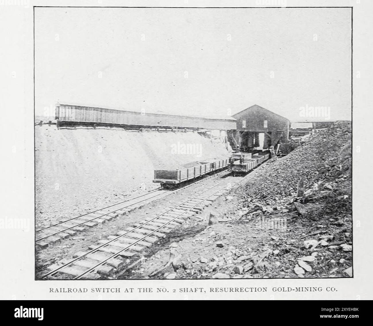 EISENBAHNWECHSEL AM SCHACHT NR. 2, RESURRECTION GOLD-MINING CO. AUS DEM ARTIKEL DIE VIERTE ERA DES LEADVILLE MINING DISTRICT. Von Thomas Tonge vom Engineering Magazine widmet sich dem Industrial Progress Band XIX 1900 The Engineering Magazine Co Stockfoto