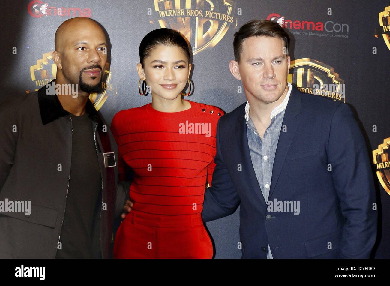 Common, Zendaya und Channing Tatum auf der CinemaCon 2018, Warner Bros Pictures „The Big Picture“-Präsentation im Caesars Palace in Las Vegas, USA Stockfoto