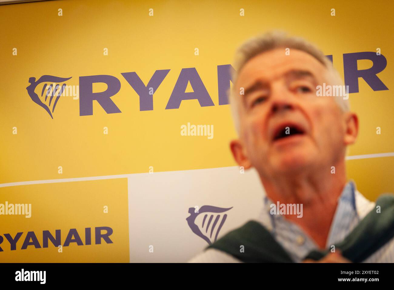 Brüssel, Belgien August 2024. Nicolas Landemard/Le Pictorium - Pressekonferenz Michael O'LEARY - 27/08/2024 - Belgien/Brüssel - Pressekonferenz mit Michael O'LEARY, CEO von Ryanair, in der belgischen Hauptstadt, nur einen Steinwurf von der Europäischen Kommission entfernt. Quelle: LE PICTORIUM/Alamy Live News Stockfoto