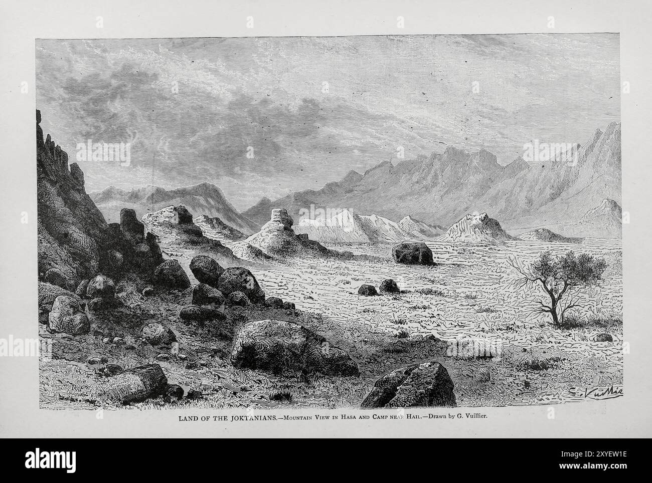 Land of the Joktanians Mountain View in Hasa und Camp nahe Hail aus Band II von Ridpath's Universal History von Ridpath, John Clark, 1840-1900, veröffentlicht im Jahr 1897 Stockfoto