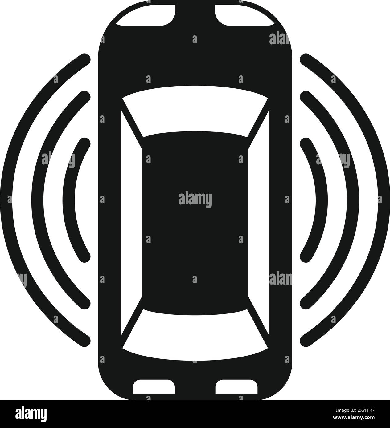 Dieses einfache Vektorsymbol zeigt ein Fahrzeug, das Einparksensoren verwendet, um sicher zu manövrieren Stock Vektor