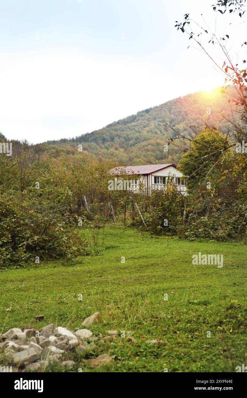 Hübsche Country-Szene mit Haus im alpenländischen Stil Stockfoto