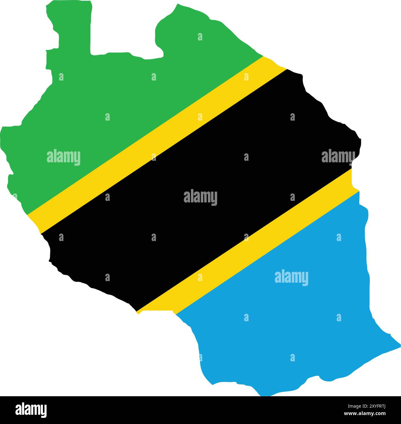 Tansania Flagge in Karte, Tansania Karte mit Flagge, Länderkarte, Tansania Karte mit Flagge, Nationalflagge Tansania Stock Vektor