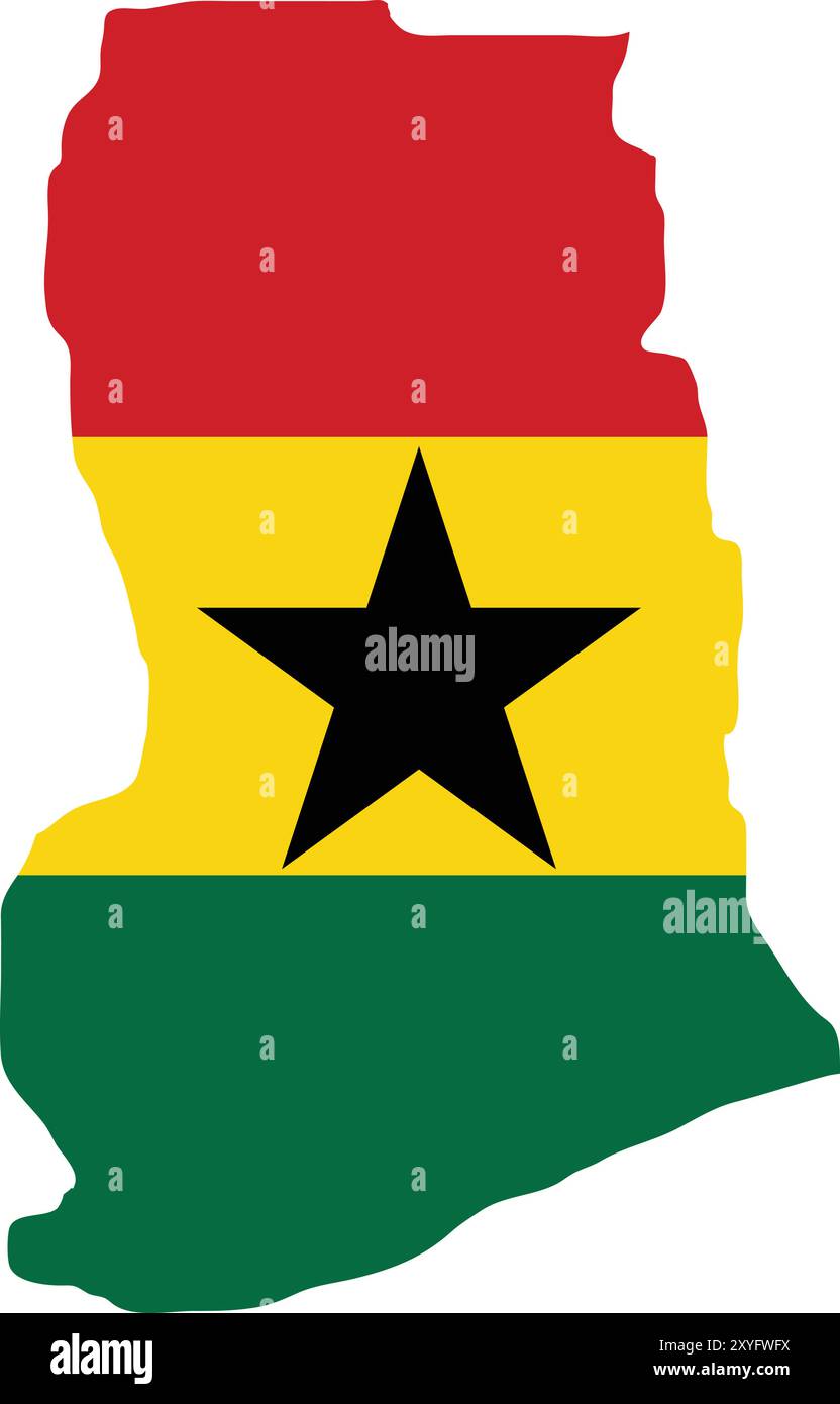 Ghana Flagge in Karte, Ghana Karte mit Flagge, Länderkarte, Ghana Karte mit Flagge, Nation Flagge Ghana Stock Vektor