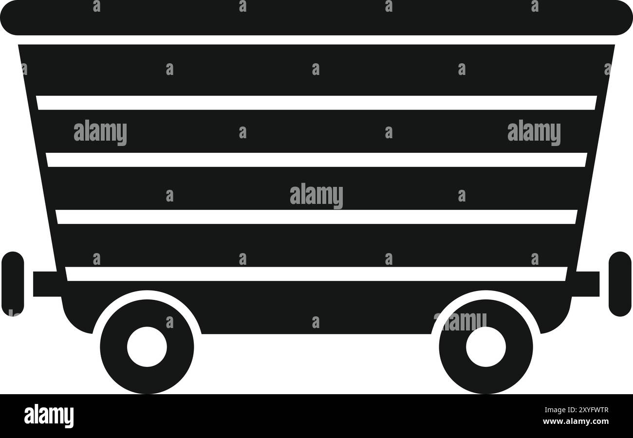 Einfaches Vektorsymbol, das einen Bergwerkswagen darstellt, der häufig in Verbindung mit Kohlebergbau und Industrieaktivitäten verwendet wird Stock Vektor