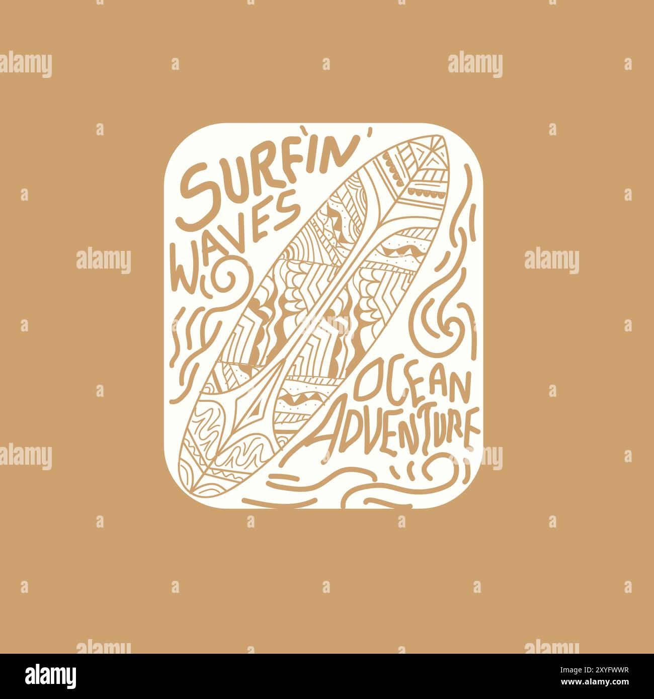 Handgezeichnetes surfin Waves Ocean Adventure Typografie Retro Sommer Grafik Design Stock Vektor
