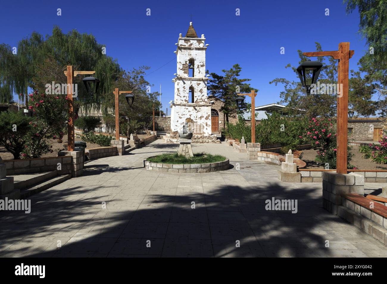 Glockenturm von San Lucas in Toconao in Chile Stockfoto