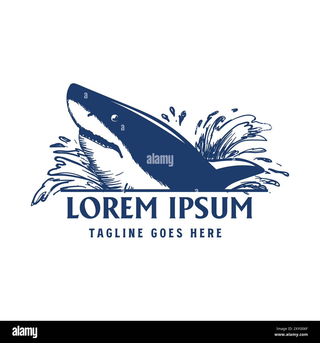 Vintage Hand Gezeichnet Angry Ocean Blue Shark Illustration Vektor Stock Vektor