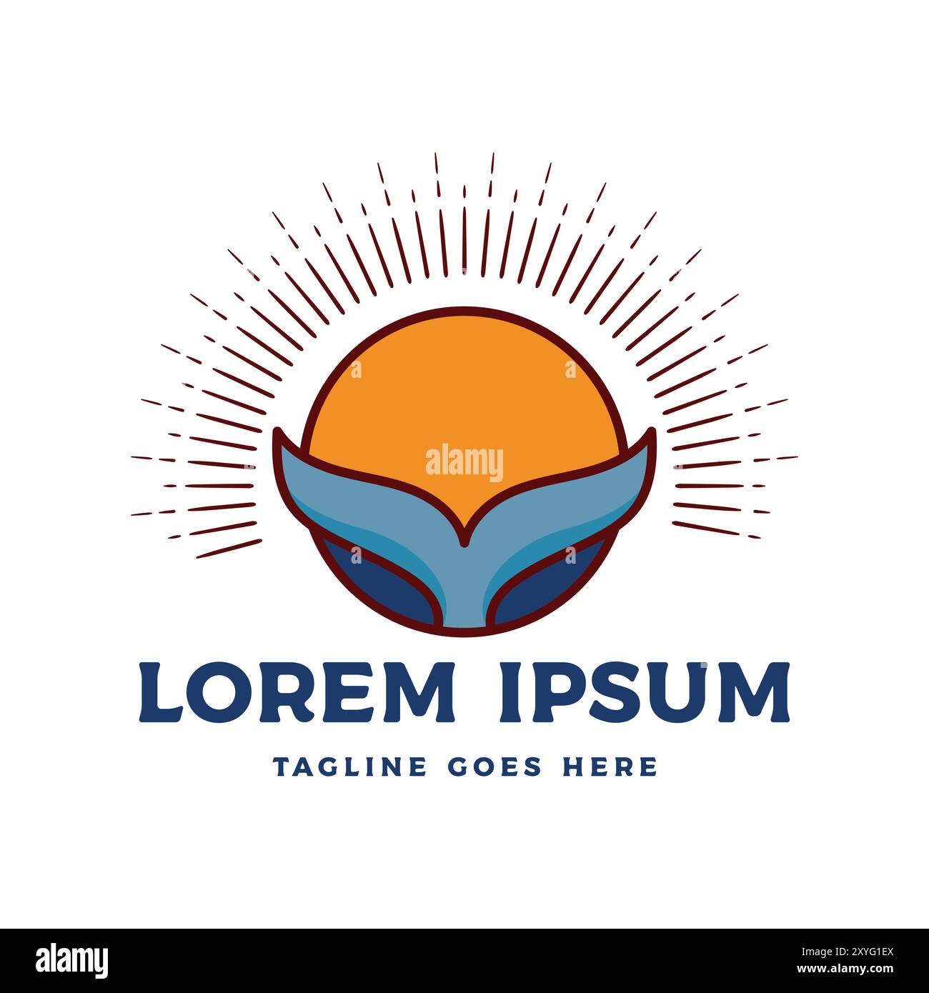 Einfacher Vintage Sonnenuntergang Sonnenaufgang mit Wal Delfin Schwanz Illustration Design Vektor Stock Vektor