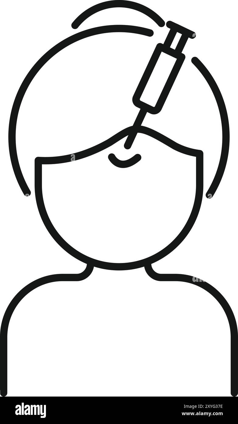 Liniensymbol eines Arztes, der einem Patienten eine Spritze in die Stirn spritzt, und zeigt die botox- oder Füllstoffbehandlung Stock Vektor Liniensymbol eines Arztes, der einem Patienten eine Spritze in die Stirn spritzt, und zeigt die botox- oder Füllstoffbehandlung Stock Vektor