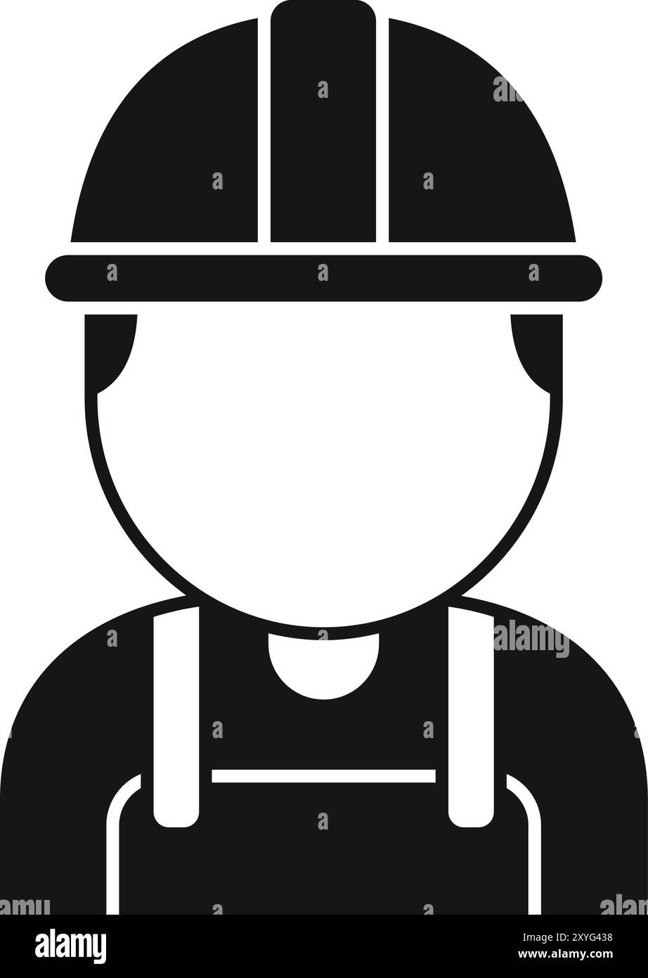 Schwarz-weiße Ikone eines Bauarbeiters mit Schutzhelm und Overall Stock Vektor