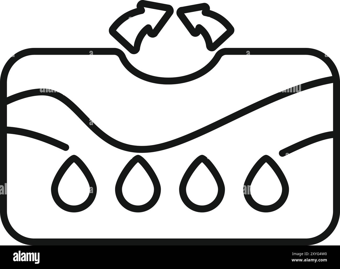 Atmungsaktives Material mit ikonischer Vektorumrandung, Luftzirkulation lässt Tropfen verdunsten, Material mit Schild Stock Vektor