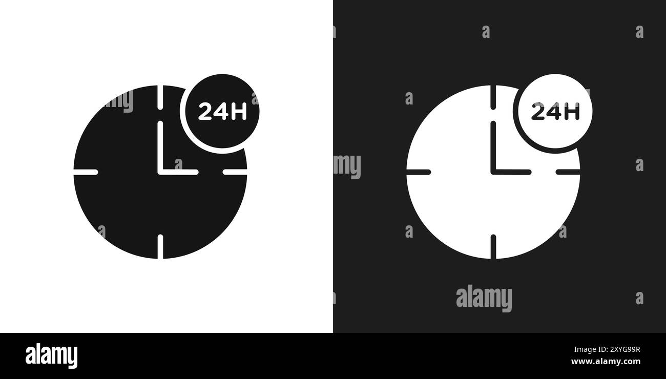 24 Std. Icon Logo Zeichen Vektor Umriss in schwarz-weiß Farbe Stock Vektor