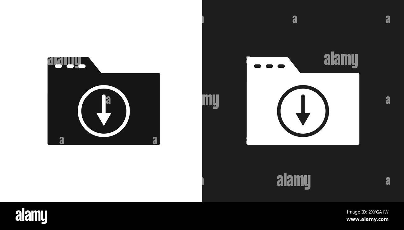 Ordner Download Symbol Logo Vektorumrandung in Schwarz-weiß Stock Vektor