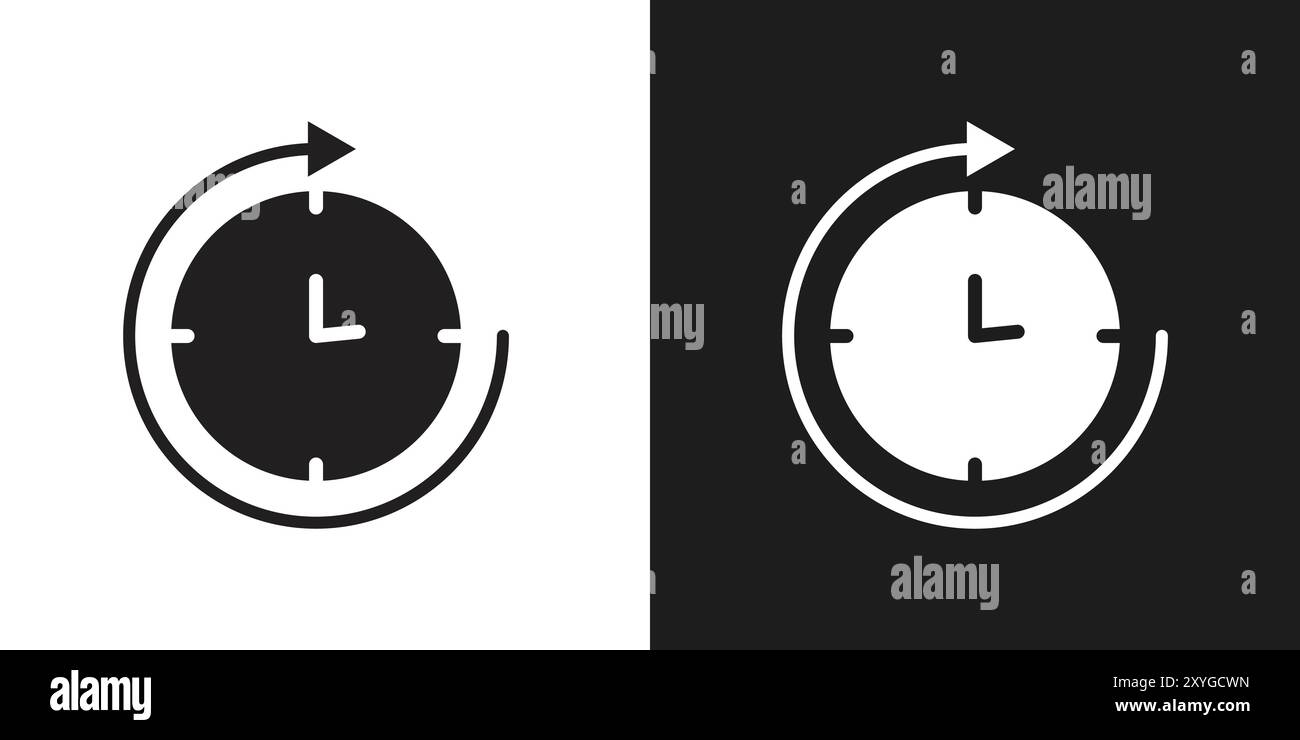 Symbol Zeitvorlauf Logo Vektorkontur in Schwarz-weiß Stock Vektor