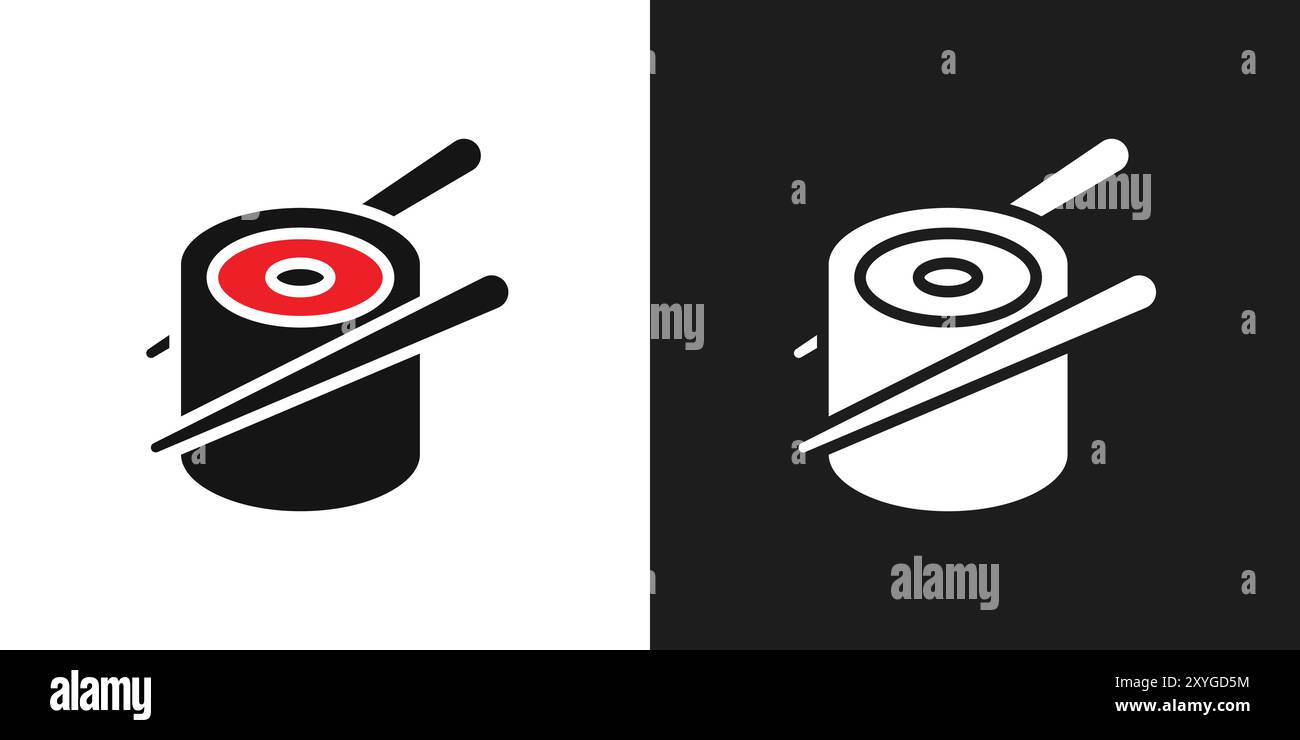 Sushi-Symbol-Logo-Vektor-Umrisse in schwarz-weiß Stock Vektor