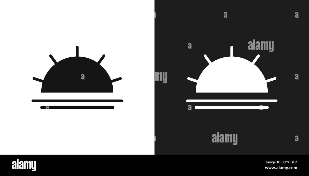 Sonnenaufgangssymbol Logo-Zeichen Vektorumrandung in schwarz-weiß Stock Vektor