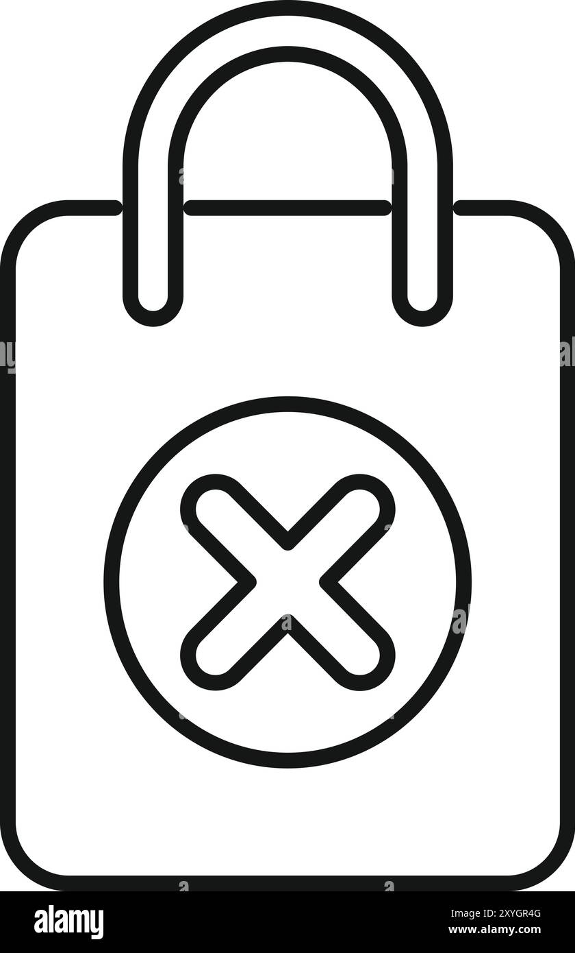 Ein einfacher Vektor, der eine Einkaufstasche mit einem Kreuz zeigt, der das Konzept darstellt, einen Artikel aus einem Warenkorb zu entfernen oder eine Kaufstornierung vorzunehmen Stock Vektor