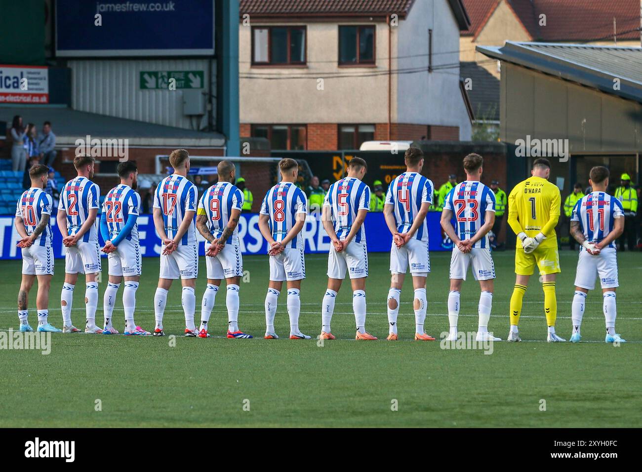 Kilmarnock, Großbritannien. August 2024. Kilmarnock FC spielte im Rugby Park in Kilmarnock, Schottland, in der zweiten Liga der European Conference League im Play-off-Spiel. Das Ergebnis dieses Spiels war Kilmarnock 1:1 Kopenhagen. Die Tore wurden von Marley Watkins (Kilmarnock 23) in 16 Minuten und Lewis Mayo (Kilmarnock 5) in 67 Minuten (OG) erzielt. Die Gesamtpunktzahl ist Kilmarnock 1:3 Kopenhagen. Kopenhagen geht in die nächste Runde. Quelle: Findlay/Alamy Live News Stockfoto