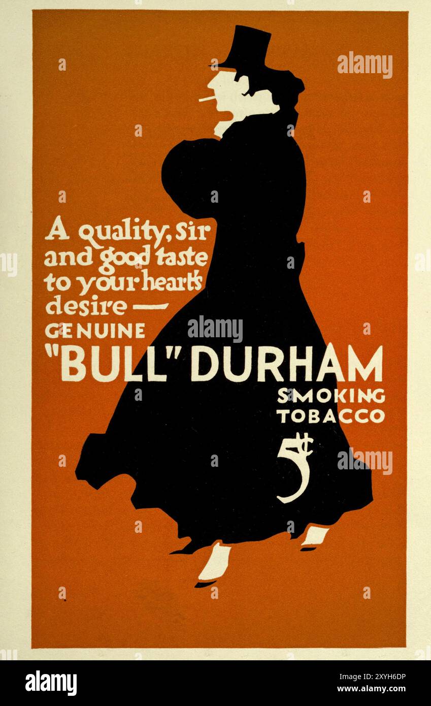 Vintage-Poster-Werbung. Bull Durham Rauchen Tabak. Von Frederick Cooper, ca. 1917 Stockfoto