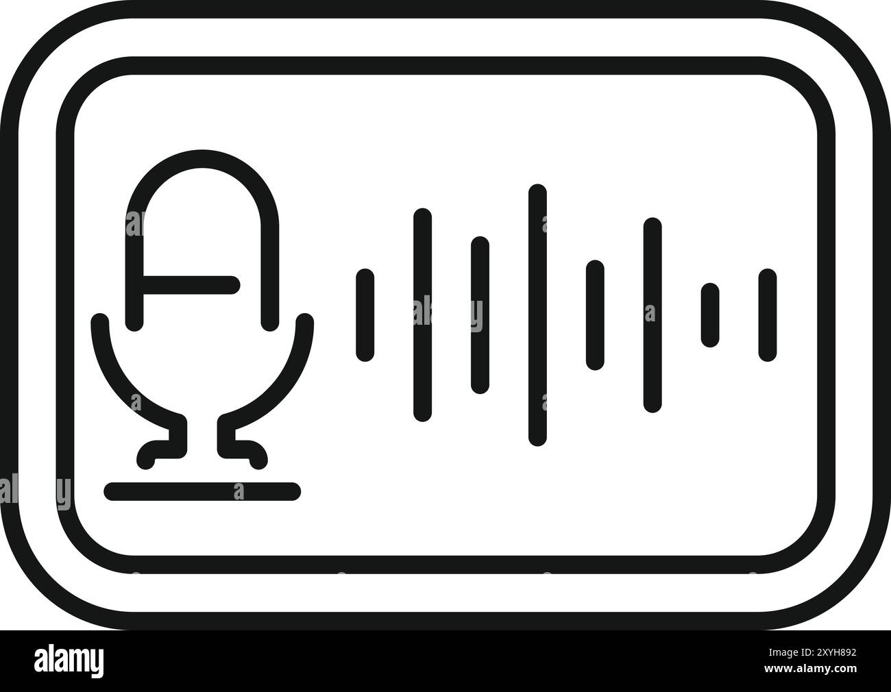 Einfaches schwarzes Linienvektorsymbol, das einen Sprachassistenten darstellt, der eine Audioschallwelle aufzeichnet Stock Vektor