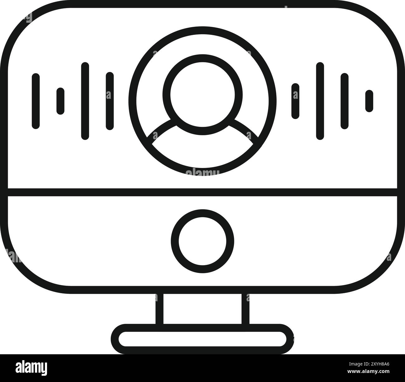 Einfaches Vektorsymbol eines Computerbildschirms, auf dem eine Softwareschnittstelle für die Spracherkennung angezeigt wird Stock Vektor